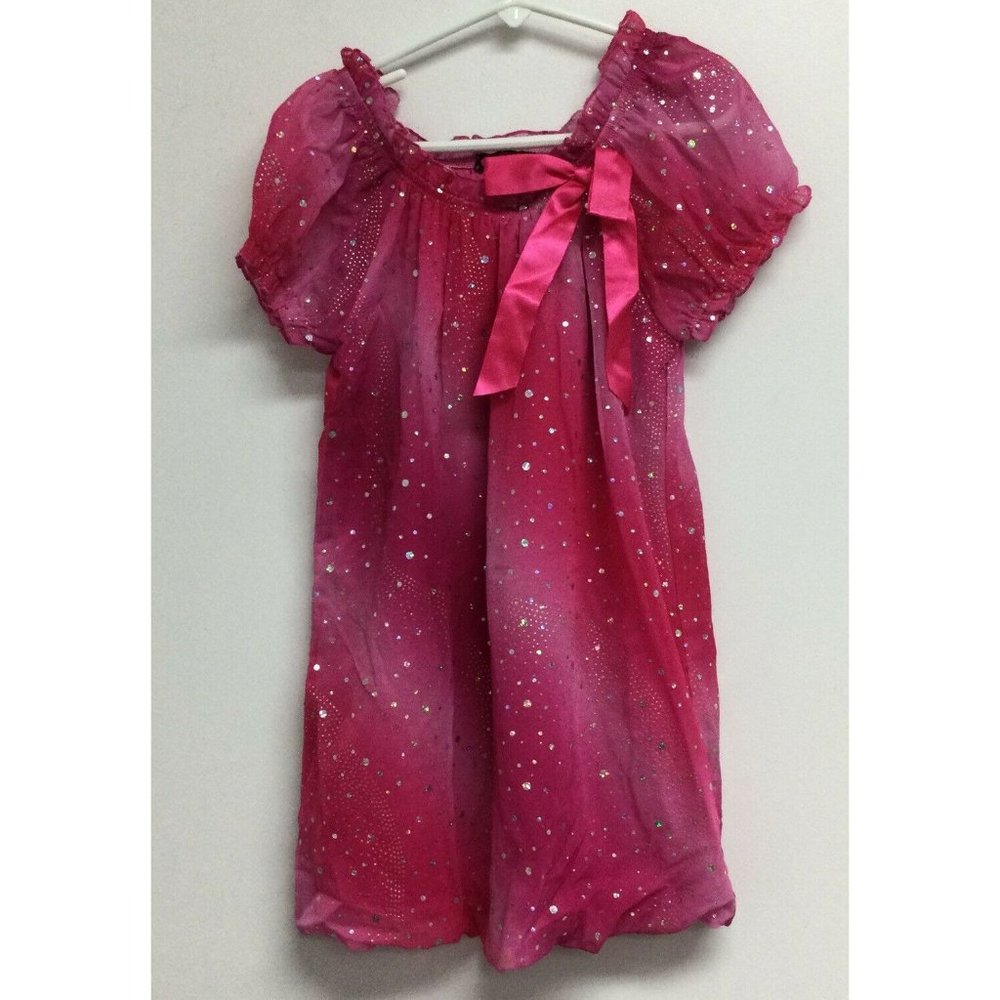 Tempted Girls Pink Silver Sparkle Dress Size S Sparkly Short Sleeve Bubble Hem